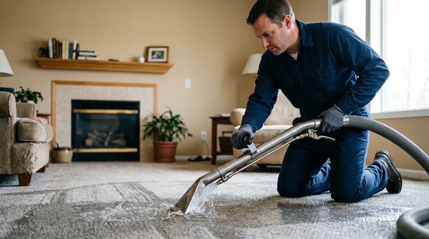Water damage restoration technician working near Teec Nos Pos, AZ